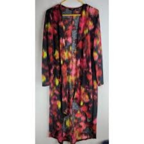 NWT G BY GIULIANA POINTELLE KNIT DUSTER LONG TOPPER BLACK FLORAL PXXS - Picture 2 of 9